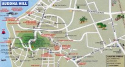 Pattaya mapa v ruštine s atrakciami, obchody a trhy turistická mapa mesta Pattaya v ruštine