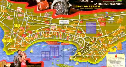 Mapa Pattaya v ruštine s atrakciami, obchodmi a trhmi Ulice Pattaya v ruštine
